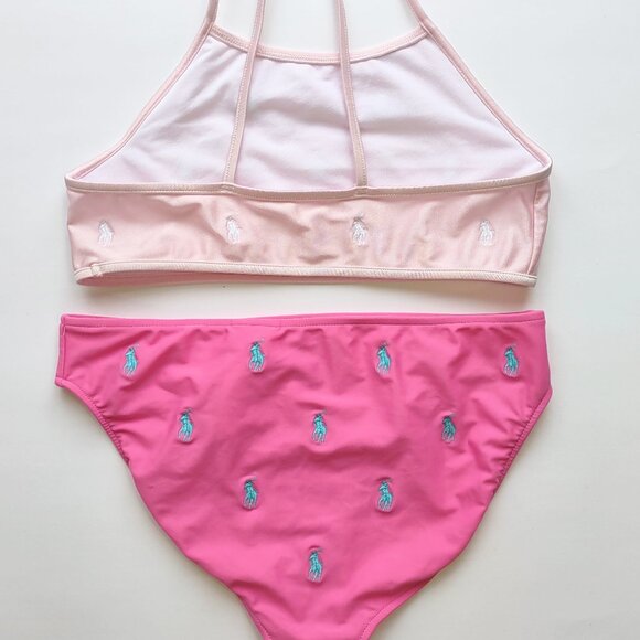 Polo Ralph Lauren Girl's 2 Pc Bikini Pink w/ White & Blue Pony Lined Size 14 EUC - Picture 3 of 9